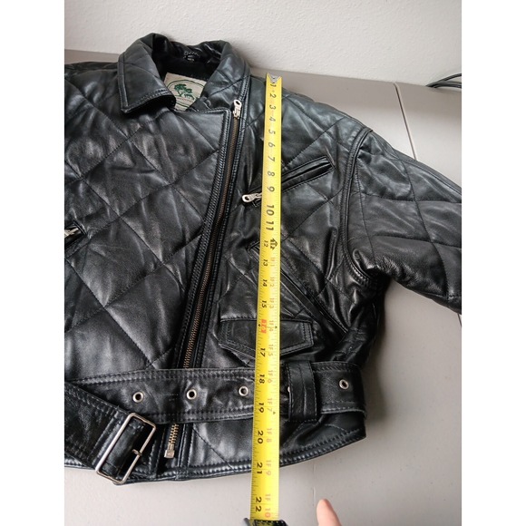 Green Field Leather Jacket Womens Medium MOTO Black Belted Motorcycle Grunge VTG - Picture 13 of 13